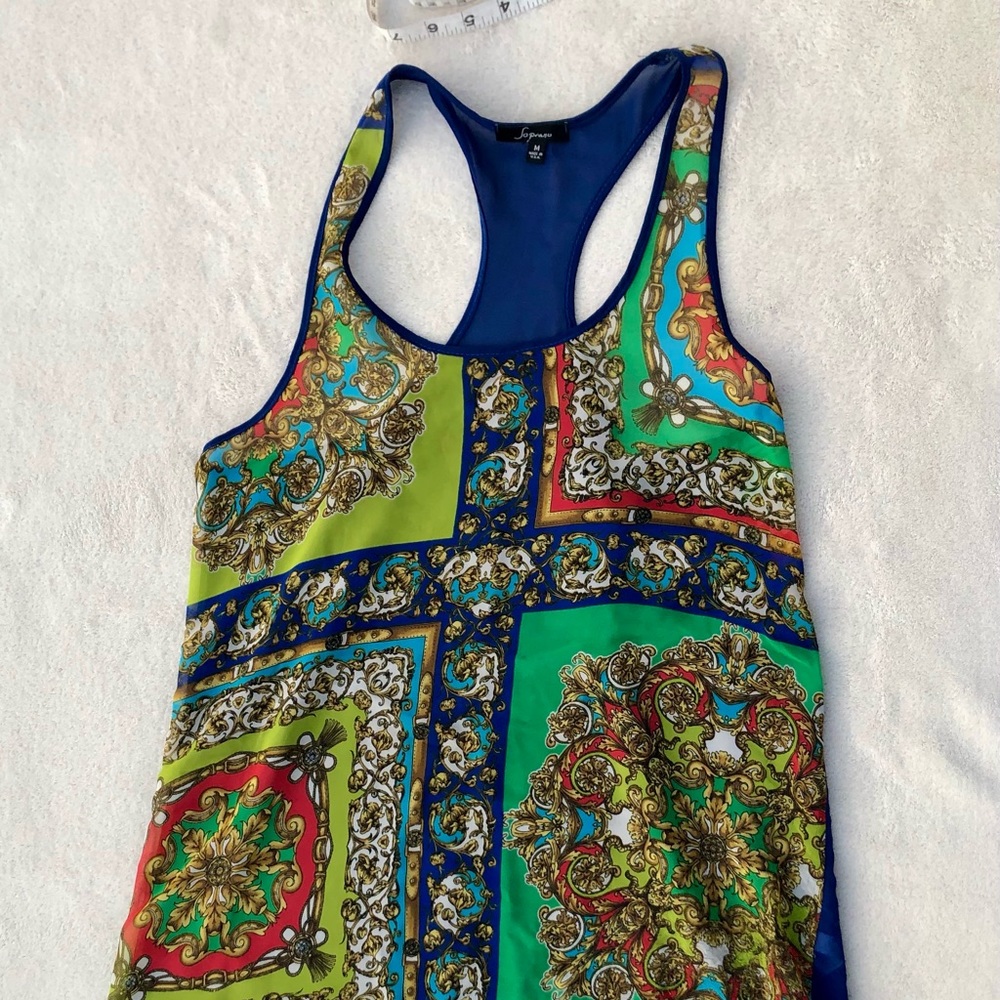 Soprano Top Tank Shirt Sheer Hi-Low Blue Sz M